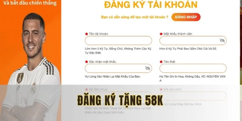 đăng ký tặng 58k